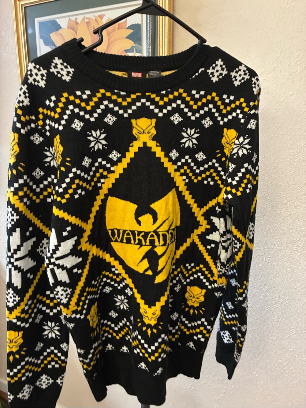 Marvel Yellow and Black Wu-Tang Knit ugly Christmas Sweater
